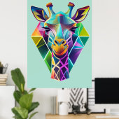 Kopf der farbenfrohen geometrischen Giraffe Poster (Heimbüro)