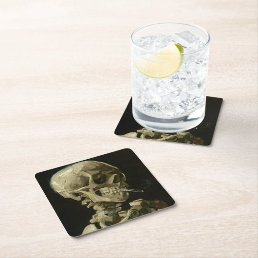 Kopf des Skeletts mit Zigarette durch Van Gogh Rechteckiger Pappuntersetzer (Vor Ort)