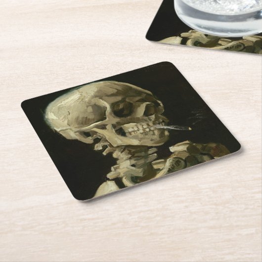 Kopf des Skeletts mit Zigarette durch Van Gogh Rechteckiger Pappuntersetzer (angewinkelt)