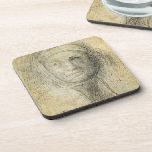 Kopf einer Frau (Bleistift auf Papier) Untersetzer (Linke Seite)