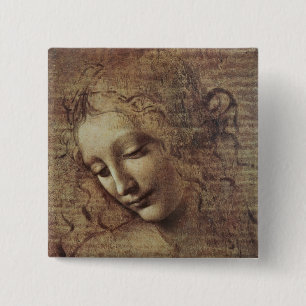 Kopf einer jungen Frau mit dem Tousled Haar oder, Button