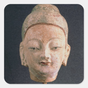 Kopf einer Statue von Buddha, von Bezeklik Quadratischer Aufkleber