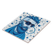 Kopf eines bärtigen blauen Außerirdischen mit Bril Fliese (Seite)