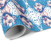 Kopf eines bärtigen blauen Außerirdischen mit Sci- Geschenkpapier (Rolleneckpunkt)