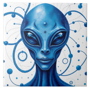 Kopf eines blauen Aliens Nahaufnahme Sci-Fi-Kunst Fliese