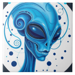 Kopf eines blauen Aliens Nahaufnahme Sci-Fi-Kunst Fliese