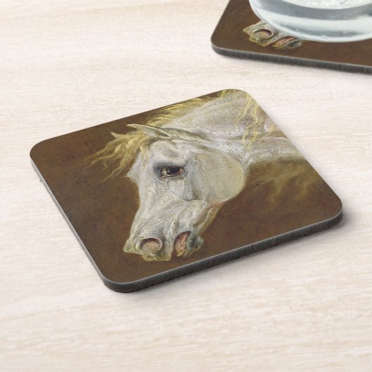 Kopf eines grauen arabischen Pferds (Öl auf Getränkeuntersetzer (Linke Seite)