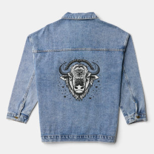 Kopf eines großen gehörnten Bisons Jeansjacke