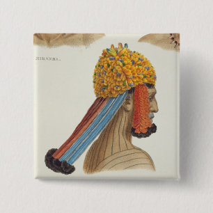 Kopf eines Mannes vom Mundrucu Stamm, von 'Trave Button