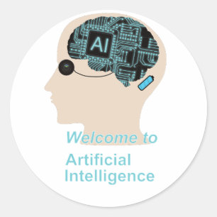 Kopf eines Menschen mit Gehirn und elektronischem  Runder Aufkleber