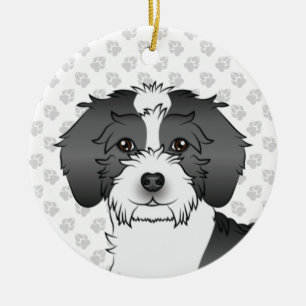 Kopf eines schwarzen Parti-color Mini Goldendoodle Keramik Ornament