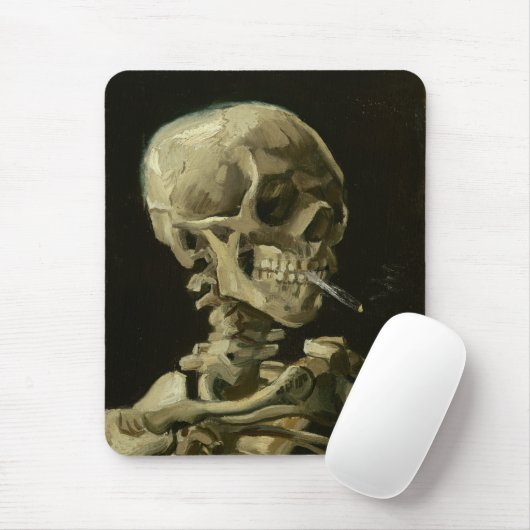 Kopf eines Skeletts mit brennender Zigarette Mousepad (Mit Mouse)