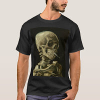 Kopf eines Skeletts mit brennender Zigarette