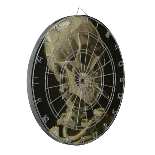 Kopf eines Skeletts mit einer brennenden Zigarette Dartscheibe (Vorderseite Links)