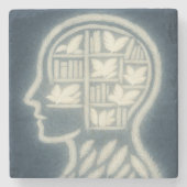 Kopf gefüllt mit weißen Feathery-Büchern in Dunkel Steinuntersetzer (Vorderseite)