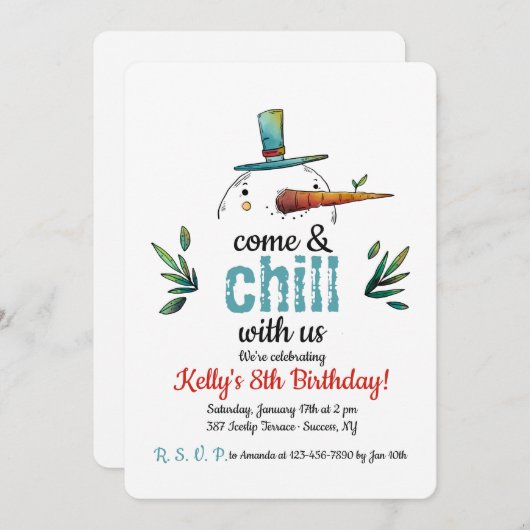 Kopf hoch Snowman Einladung (Vorne/Hinten)