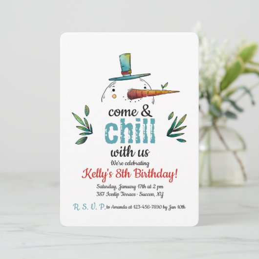 Kopf hoch Snowman Einladung (Stehend Vorderseite)