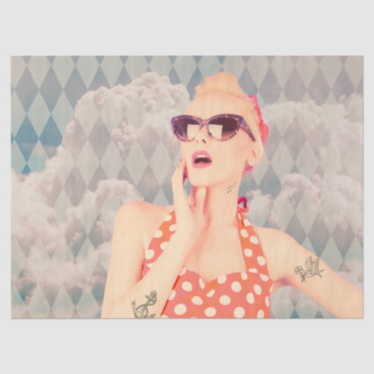 Kopf in Clouds Button Up Style Retro Girl Seidenpapier (Vorderseite)