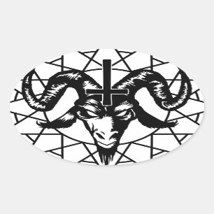 Kopf mit Chaos-Stern (Schwarzes) Ovaler Aufkleber