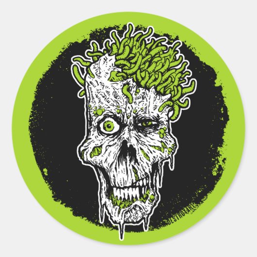 Kopf mit Würmern rund Aufkleber (Vorderseite)