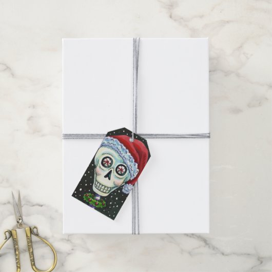 KOPF SANTA SKULL, CHRISTMAS SKELETON SPASS GESCHENKANHÄNGER (Mit Garn)