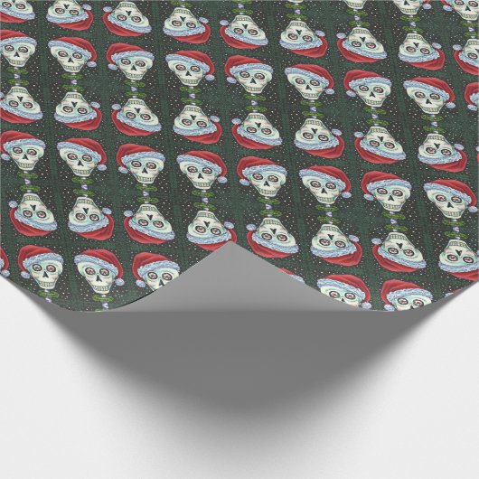 KOPF SANTA SKULL, CHRISTMAS SKELETON SPASS GESCHENKPAPIER (Ecke)