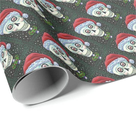 KOPF SANTA SKULL, CHRISTMAS SKELETON SPASS GESCHENKPAPIER (Rolleneckpunkt)