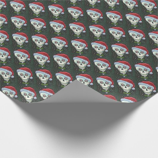 KOPF SANTA SKULL, CHRISTMAS SKELETON SPASS GESCHENKPAPIER (Ecke)