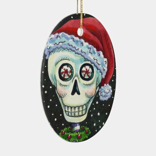 KOPF SANTA SKULL, CHRISTMAS SKELETON SPASS KERAMIK ORNAMENT (Rechts)