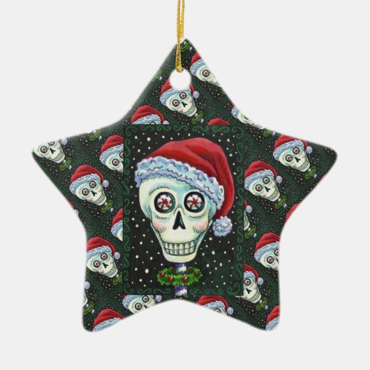 KOPF SANTA SKULL, CHRISTMAS SKELETON SPASS KERAMIK ORNAMENT (Vorne)