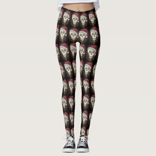 KOPF SANTA SKULL, CHRISTMAS SKELETON SPASS LEGGINGS (Vorderseite)
