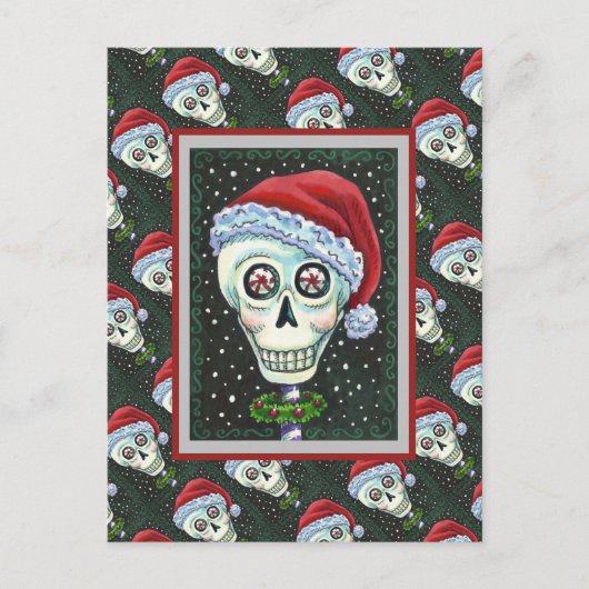 KOPF SANTA SKULL, CHRISTMAS SKELETON SPASS POSTKARTE (Vorderseite)