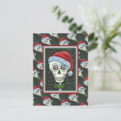 KOPF SANTA SKULL, CHRISTMAS SKELETON SPASS POSTKARTE (Stehend Vorderseite)
