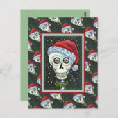 KOPF SANTA SKULL, CHRISTMAS SKELETON SPASS POSTKARTE (Vorne/Hinten)