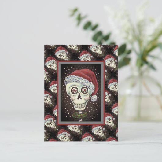 KOPF SANTA SKULL, CHRISTMAS SKELETON SPASS POSTKARTE (Stehend Vorderseite)
