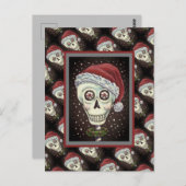 KOPF SANTA SKULL, CHRISTMAS SKELETON SPASS POSTKARTE (Vorne/Hinten)