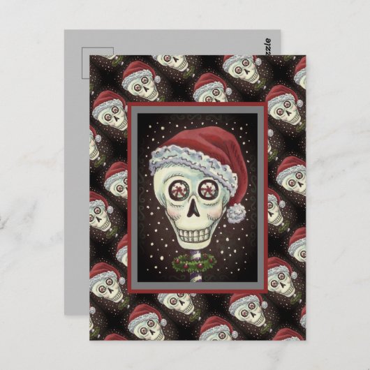 KOPF SANTA SKULL, CHRISTMAS SKELETON SPASS POSTKARTE (Vorne/Hinten)
