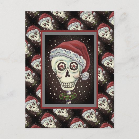 KOPF SANTA SKULL, CHRISTMAS SKELETON SPASS POSTKARTE (Vorderseite)