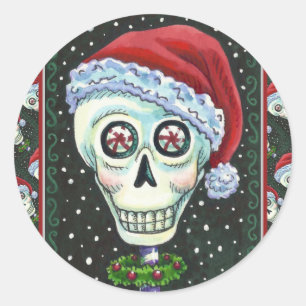 KOPF SANTA SKULL, CHRISTMAS SKELETON SPASS RUNDER AUFKLEBER