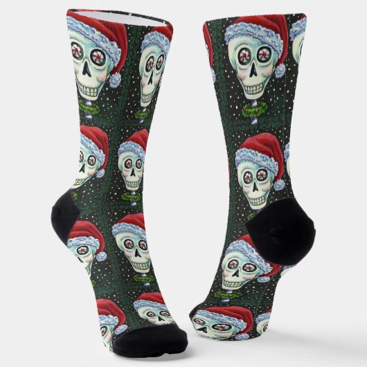 KOPF SANTA SKULL, CHRISTMAS SKELETON SPASS SOCKEN (Gewinkelt)