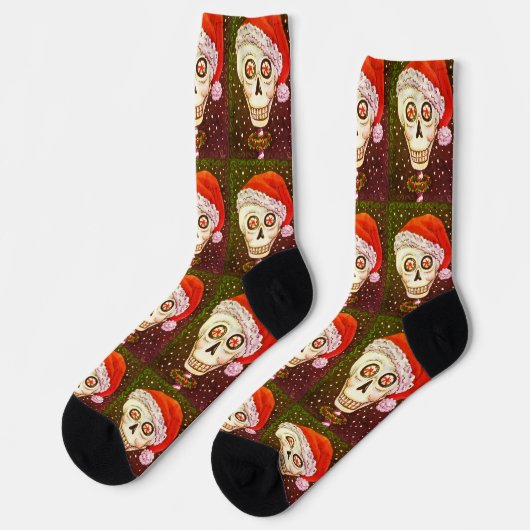 KOPF SANTA SKULL, CHRISTMAS SKELETON SPASS SOCKEN (Linkes Detail)