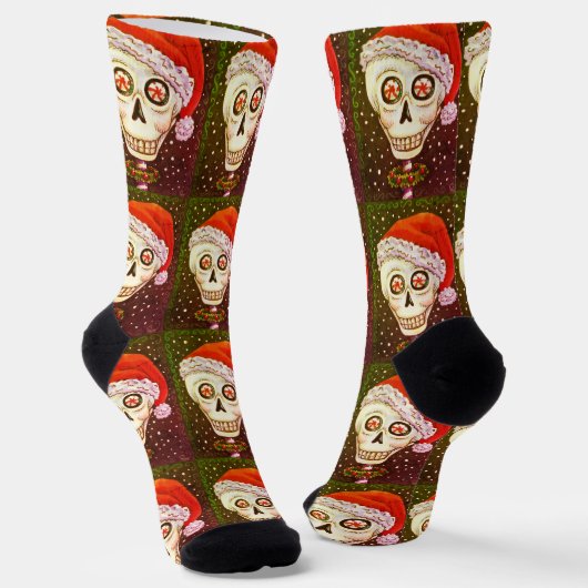 KOPF SANTA SKULL, CHRISTMAS SKELETON SPASS SOCKEN (Gewinkelt)
