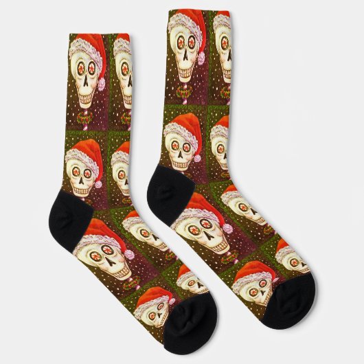 KOPF SANTA SKULL, CHRISTMAS SKELETON SPASS SOCKEN (Rechts)