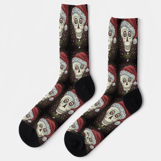 KOPF SANTA SKULL, CHRISTMAS SKELETON SPASS SOCKEN (Linkes Detail)