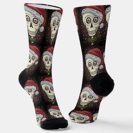 KOPF SANTA SKULL, CHRISTMAS SKELETON SPASS SOCKEN (Gewinkelt)