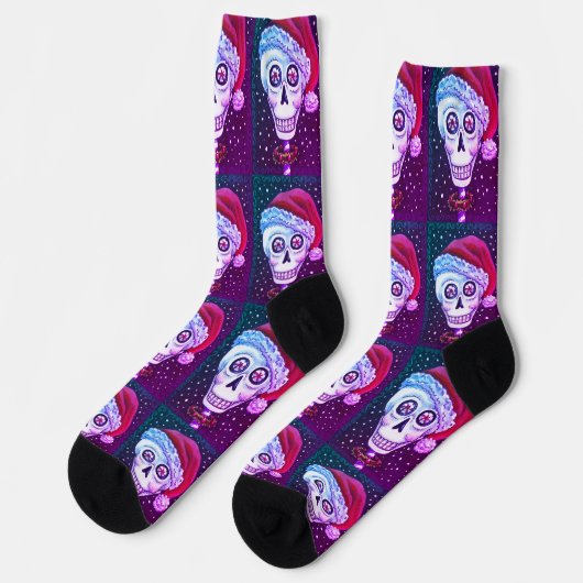 KOPF SANTA SKULL, CHRISTMAS SKELETON SPASS SOCKEN (Linkes Detail)