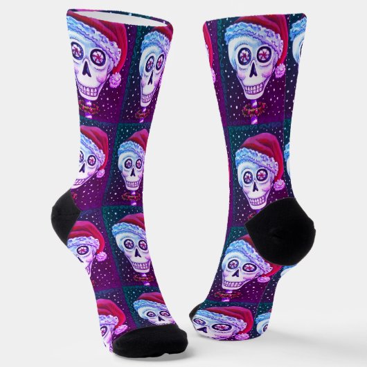 KOPF SANTA SKULL, CHRISTMAS SKELETON SPASS SOCKEN (Gewinkelt)