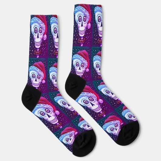 KOPF SANTA SKULL, CHRISTMAS SKELETON SPASS SOCKEN (Rechts)