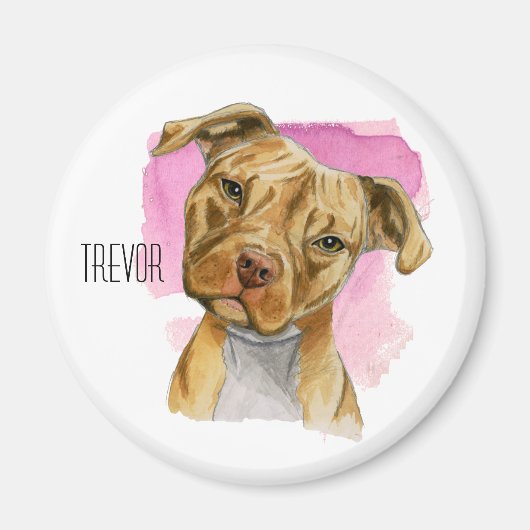 Kopf Tilt Pit Bull Dog Aquarellmalerei Magnet (Vorne)