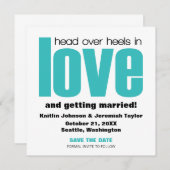 Kopf über Heelse Save the Date einladen, Aqua Einladung (Vorne/Hinten)